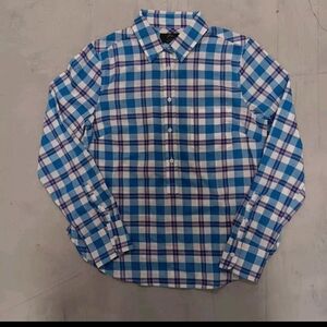 J Crew Women Long Sleeve Popover Shirt Top Blouse Size 6 Blue Pink Plaid Classic